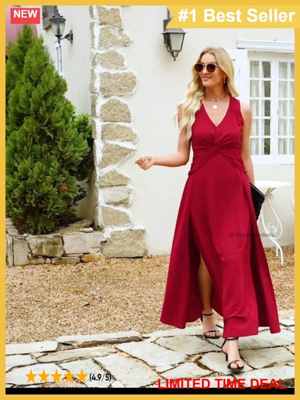 Formal V Neck Sleeveless Maxi Dress A-Line Ruffle Evening Wedding Guest - Picture 6 of 6